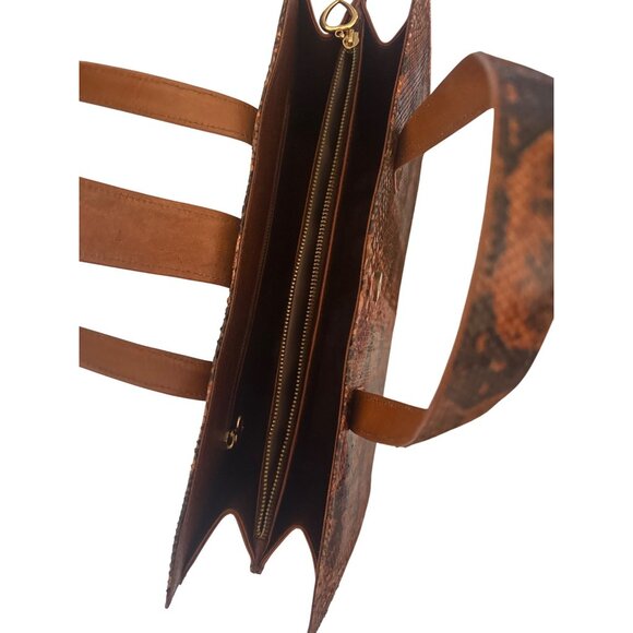 Snake Leather Handbag With Double Handles & Snap Closure - Picture 7 of 11